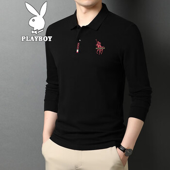 花花公子playboy春夏季商务休闲polo领长袖t恤衫男修身中青年男装翻领