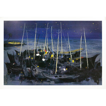 墨斗鱼艺术 吴冠中《海之夜》100x65cm 综合版画 实木框 1999
