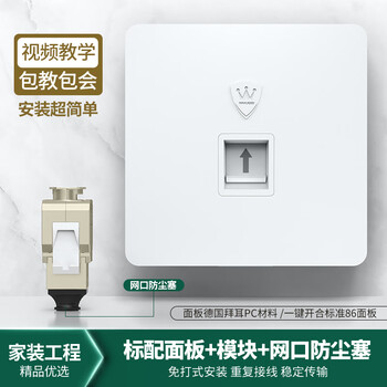 万级 超七类面板 屏蔽Cat7a类万兆网线插座 一位单口86型面板电脑网络信息墙壁插孔 1-14456白色