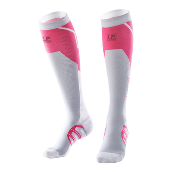 LPSOU3601Z针织运动压缩袜足球马拉松小腿压力袜透气防滑粉白色XL码