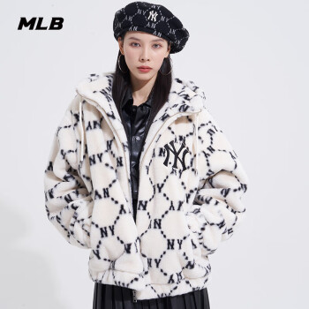 【mlb3afdm0226】mlb官方 男女情侣复古老花羊羔绒中0