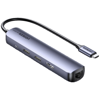 绿联Type-C扩展坞HDMI拓展坞USB分线器4K60Hz投屏网口转换器网线转接头适用苹果MacBook Air/华为联想