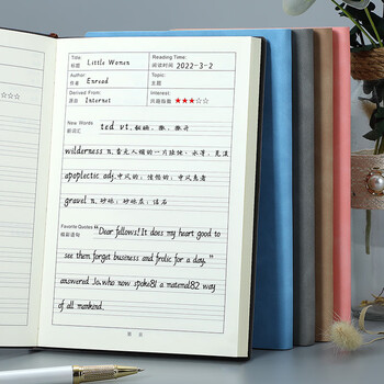 嘉然恒 英语阅读记录本英语课外读物观后感读书专用笔记高初中小学生好词好句摘抄本子加厚A5蓝色