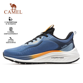  骆驼（CAMEL）运动鞋男士新款缓震轻弹防滑耐磨透气舒适运动跑步鞋 7D12235472，黑/海雾蓝，男 40