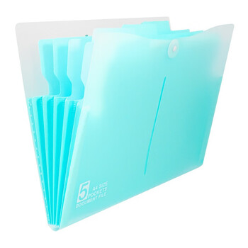 金得利 5格 A4横式手提风琴包大容量竖款文件夹 学生用试卷资料收纳包文件袋透明多层分类文件包 蓝色 DC7405