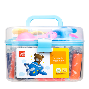 得力(deli)24色橡皮泥DIY手工美术彩泥材料非轻型粘土玩具黏土手提盒易收纳蓝色儿童开学文具生日礼物