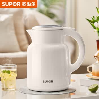 苏泊尔（SUPOR）电热水壶 家用2L大容量1800W大功率速热烧水壶 316L无缝不锈钢内胆 双层防烫 象牙白 SW-20S86A