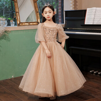 ertong小女孩钢琴演出服11花童婚纱公主裙11女童周岁礼服图片色100cm
