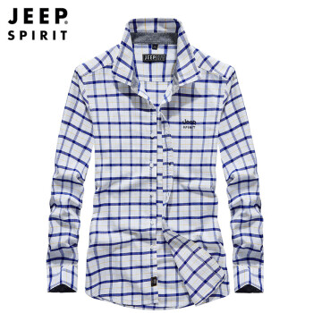 吉普jeep 男士衬衫男款棉2021年春季长袖衬衣格子商务外穿上衣男士