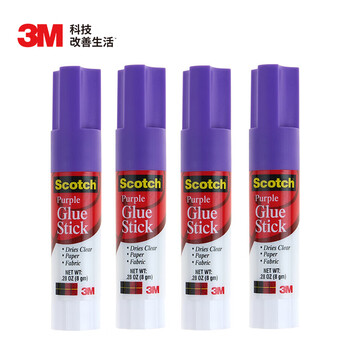 3M 胶棒 固体胶/固体胶棒/固体胶水 思高 PVP 胶棒紫色变色cos遮眉 办公用品学习文具 4支装 6108