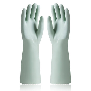 美家日记冬季长袖保暖植绒手套 PVC苹果绿均码1双装防水防污防滑耐磨手套