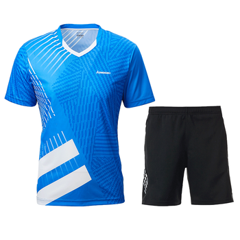 川崎羽毛球服套装男女夏运动速干短袖T恤训练队服K1801 男款蓝色 3XL