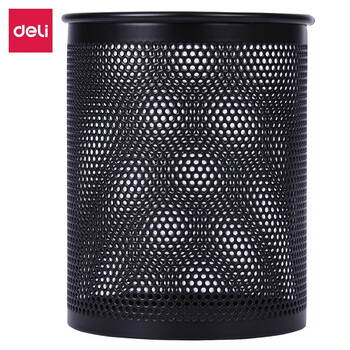 得力(deli)笔筒909密集金属网纹圆形笔筒黑色铁网收纳筒简约办公室收纳时尚经典学生用创意桌面收纳盒