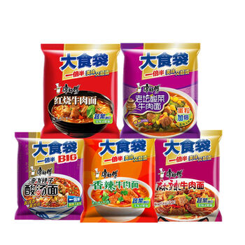 康师傅大食袋big12袋24袋红烧牛肉面老坛酸菜麻辣袋装整箱方便面大食