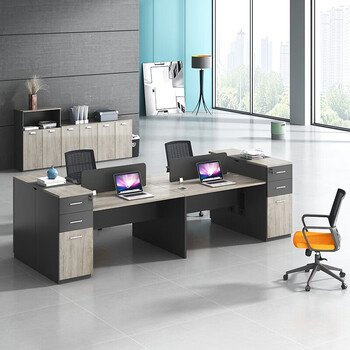 擎宅办公桌电脑桌屏风卡座员工位职员桌椅组合 双人位带高柜含椅