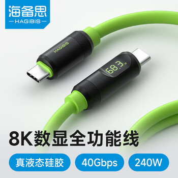 海备思（Hagibis） Type-C全功能数显数据线兼容雷电4双头USB4适用iPhone17充电线PD快充硬盘高速传输硅胶视频线