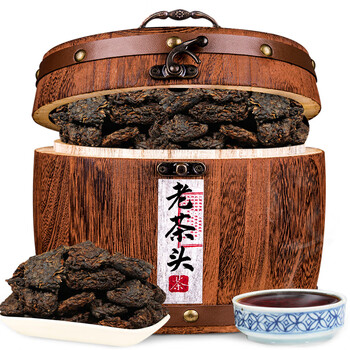 福东顺 茶叶 普洱茶熟普10年古树醇香老茶头木桶装500g