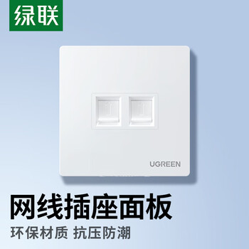 绿联网线网口网络面板 通用超五/六/七类模块加厚86型面板 适用电话电脑房间网络插座 双口1个装 80182