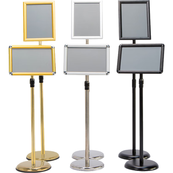 欧唛（oumai）指示牌立牌展示牌立式不锈钢A4广告牌指引牌可伸缩旋转展示架告示牌引导牌 A4银色圆角单个装