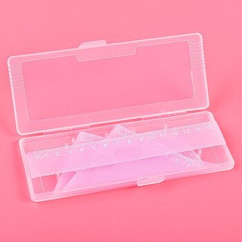 誉禾三角套尺四件套 学生考试绘图尺子套装 波浪边直尺/三角尺/量角器6136粉色