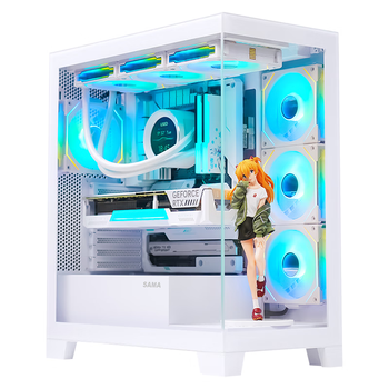 先马（SAMA）元境界白色ATX海景房机箱 顶部可拆卸水冷架/双360水冷位/双面玻璃/双U3+Type-C/支持背插式主板