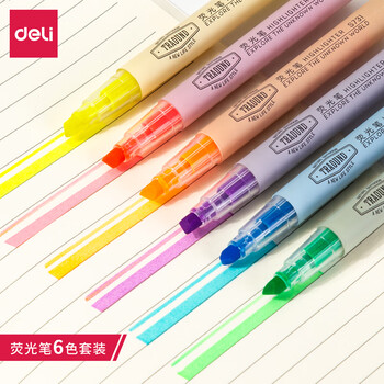 得力(deli)S624荧光笔套装彩色记号笔作业标记笔重点标记笔 (单位： 3盒装）（混色6色）