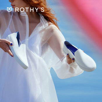 rothys2022春季新品一脚蹬平底休闲鞋情侣鞋小白鞋男女同款亮白色色