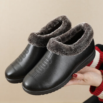 女棉皮鞋冬季新款加厚妈妈棉鞋中老年加绒保暖鞋平底防滑老人雪地靴