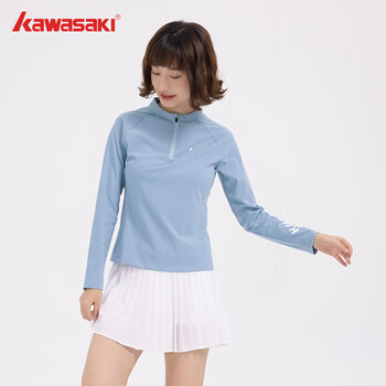 川崎（KAWASAKI）羽毛球服女款长袖运动训练服针织T恤A2435 云水蓝 XL
