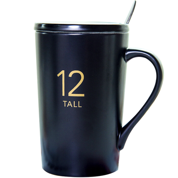 瓷魂 马克杯陶瓷杯子咖啡杯情侣茶杯男女大容量390ml 黑色12oz可定制