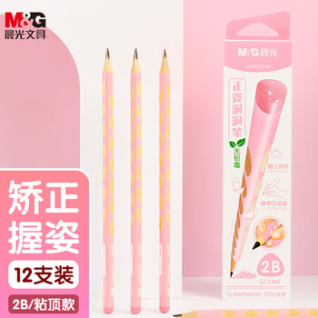 晨光(M&G)文具 2B洞洞铅笔12支 儿童正姿矫姿铅笔学生练字笔 易握不易断无铅毒笔 粉色款AWP307A9