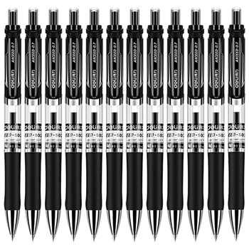 得力（deli）按动中性笔签字笔 0.7mm子弹头按动笔水笔 办公用品 黑色 12支/盒 P0S02