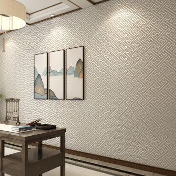 鹤莎新中式高精密无缝墙布中国风古典回纹提花壁布中老年卧室客厅背景