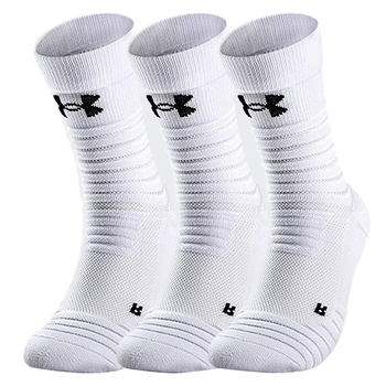 安德玛（Under Armour）篮球袜子 运动袜男女 跑步羽毛球防臭袜中筒棉袜 白色L码三双装