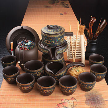 户栗郁子紫砂懒人石磨茶具套装家用自动泡茶壶器陶瓷功夫茶杯茶道创意