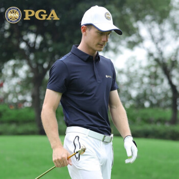 PGA 透气孔 高尔夫服装 男士短袖T恤 夏季比赛球服 运动衣服 速干 101150-藏青色 XL