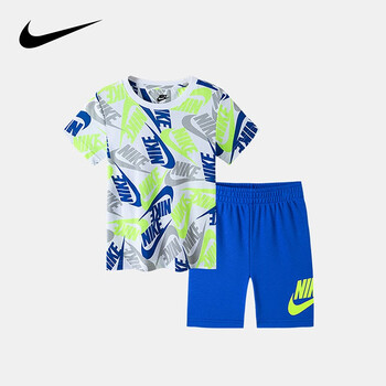 nike耐克小童装男童短袖套装夏季儿童针织短袖t恤短裤2件套土耳其蓝