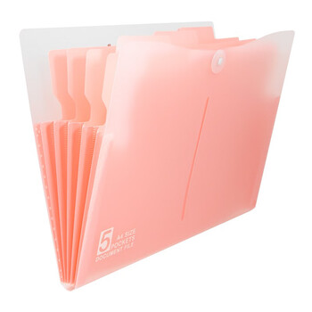 金得利 5格A4横式手提风琴包大容量竖款文件夹学生试卷资料收纳包文件袋透明多层分类文件包 粉色 DC7405
