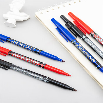 晨光勾线笔MG2130小双头油性笔记号笔黑色红色学生用蓝色 12支装