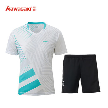 川崎（KAWASAKI）羽毛球服套装男女夏运动速干短袖T恤训练队服K1801 男款湖绿 2XL