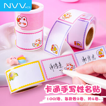 NVV卡通标签贴纸 名字贴班级姓名贴 4卷装小学生幼儿园儿童  课本手写自粘贴纸学生文具BQ-XMT共400枚