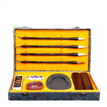 六品书院 文房四宝套装毛笔墨纸砚台礼盒书法初学镇尺毛毡水写布狼兼毫20件【现在买多9件套】