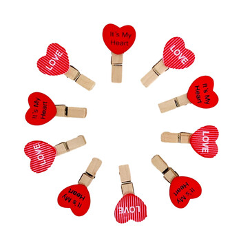 芬尚 JZ007 韩版心形卡通彩色木夹幼儿园教室照片挂墙装饰夹套装留言夹10个装（含麻绳约2米）