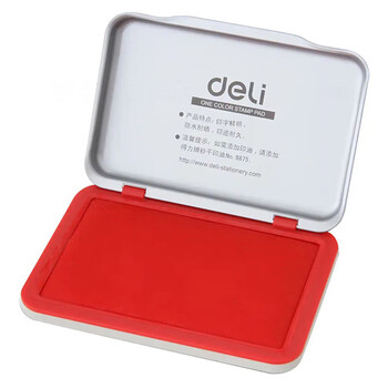 得力（deli）红色印台9891【水性】【秒干】印泥盖章台办公财务用品金属外 小号-9891（配50ml秒干印油）
