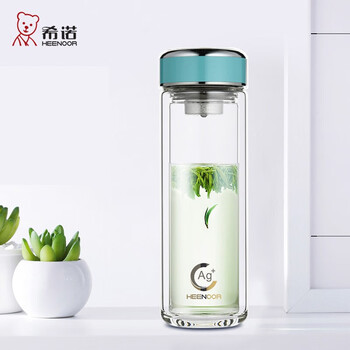 希诺heenoor抗菌玻璃杯双层老板杯纳米银离子隔热孝心杯带钛滤网大
