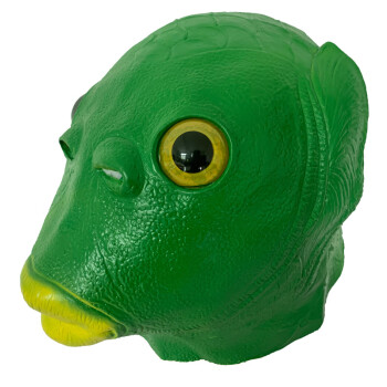 欧斯若网红乳胶面具整蛊搞怪绿鱼头套表情人面搞笑乳胶头套1件绿鱼