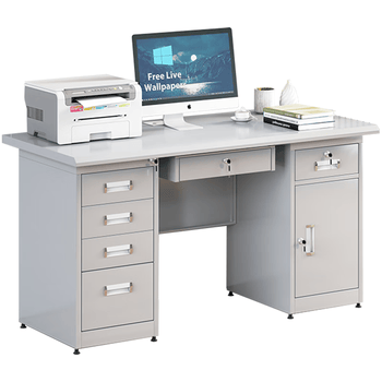 盛浪钢制办公桌电脑桌员工桌职员桌书桌带抽屉带锁1.6米五抽一门