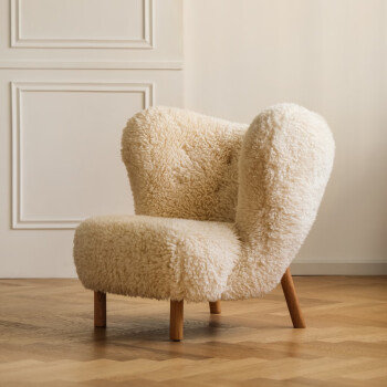 星木诺北欧单人沙发椅卧室现代简约休闲椅中古老虎椅羊羔毛单人沙发米