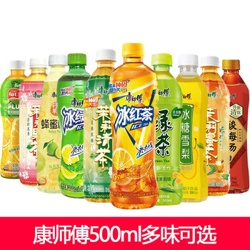 康师傅蜂蜜绿茶冰红茶冰糖雪梨酸梅汤茉莉蜜茶500ml15瓶整箱装年货