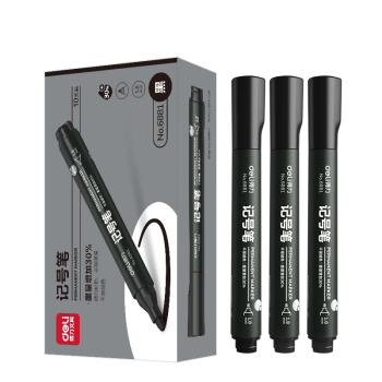 得力(deli)黑色粗头物流油性笔 墨量升级大容量快递签字办公文具马克笔记号笔 10支/盒 P06881 黑色